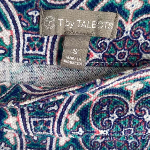 T by Talbots Ladies Multicolor Medallion Boatneck 3/4 Length Casual Tee, S - Picture 3 of 7